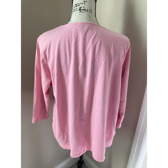 Jones New York Pink Tee Shirt Metal Grommet Accents - Size 1X - Picture 2 of 3